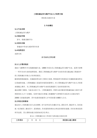 工程机械运用与维护专业人才培养方案