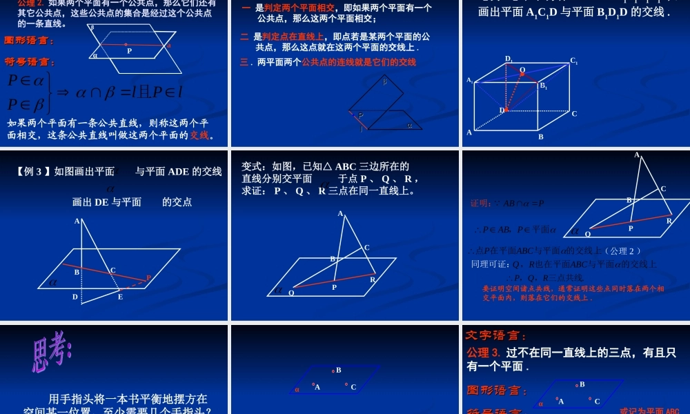 高中数学：121(平面的基本性质及推论)课件(新人教B版必修2) 课件