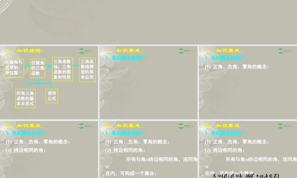 高一数学 第一章三角函数复习课件(一) 课件