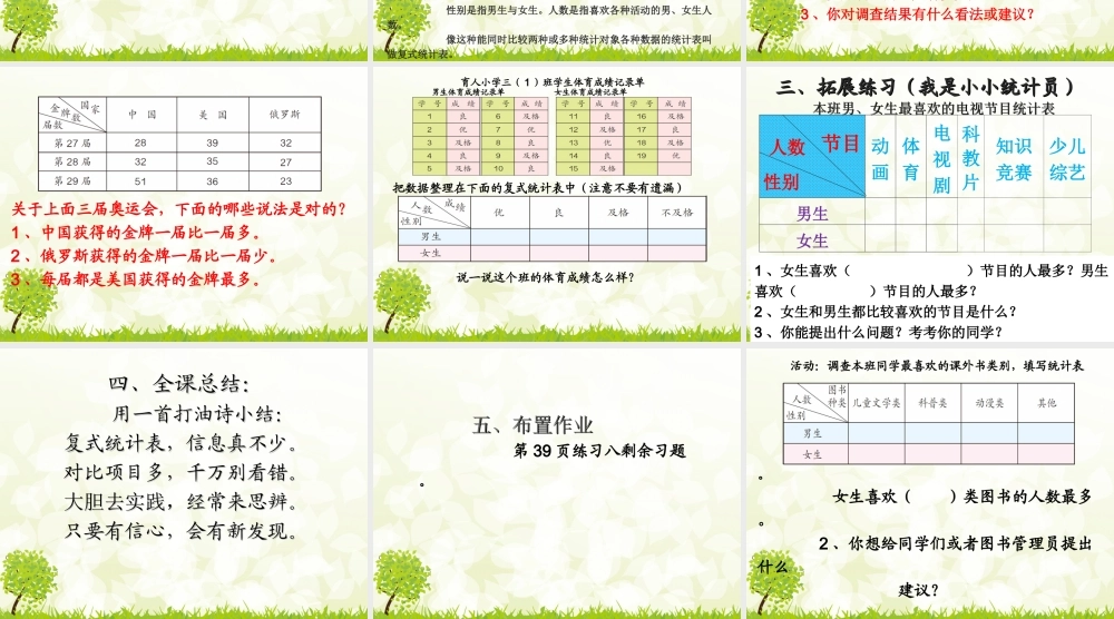 人教2011版小学数学三年级人教版三年级数学下册第三单元《复式统计表》