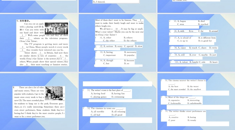 秋八年级英语上册 Unit 4 What's the best movie theater(第5课时)习题课件 (新版)人教新目标版 课件