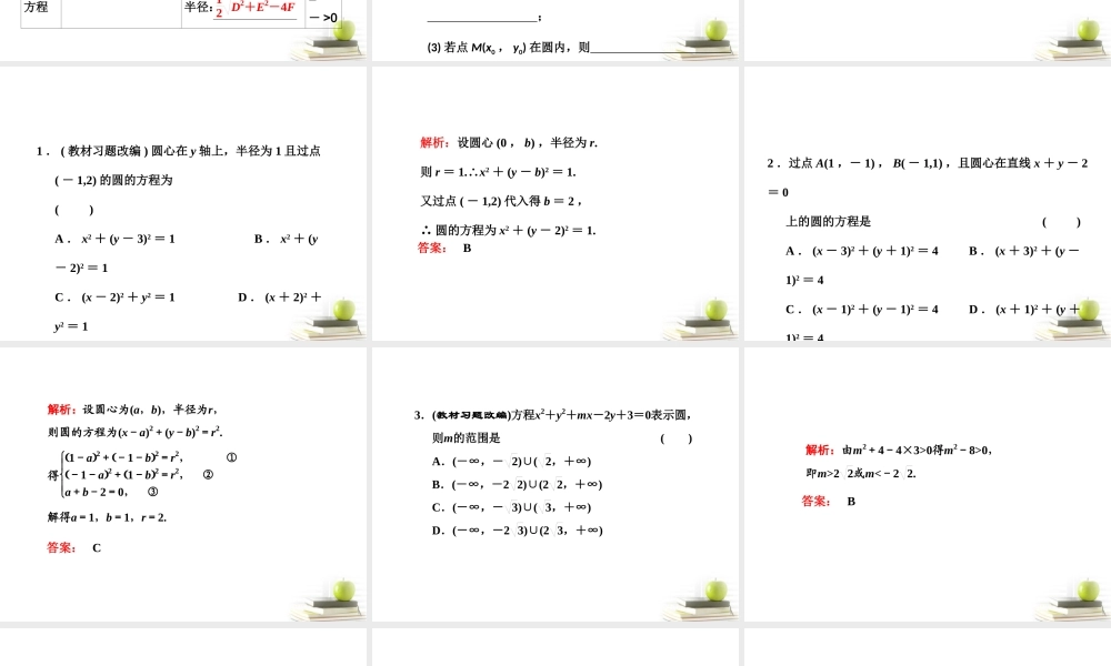 高考数学 第八章第三节圆的方程课件 新人教A版 课件