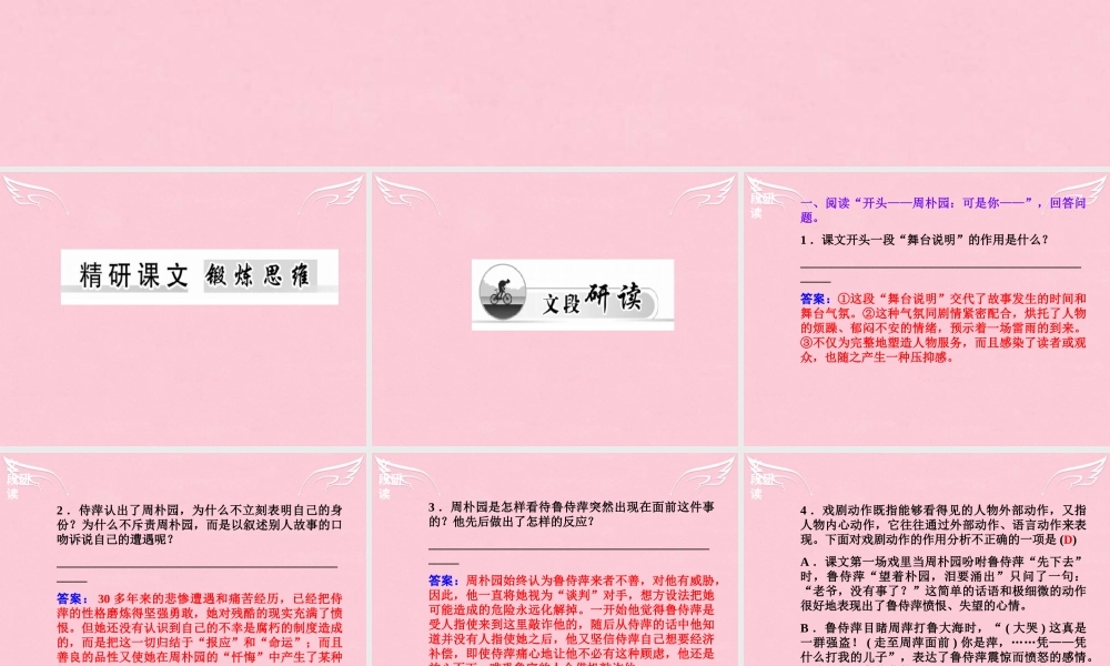 高中语文2雷雨课件新人教版必修4 课件