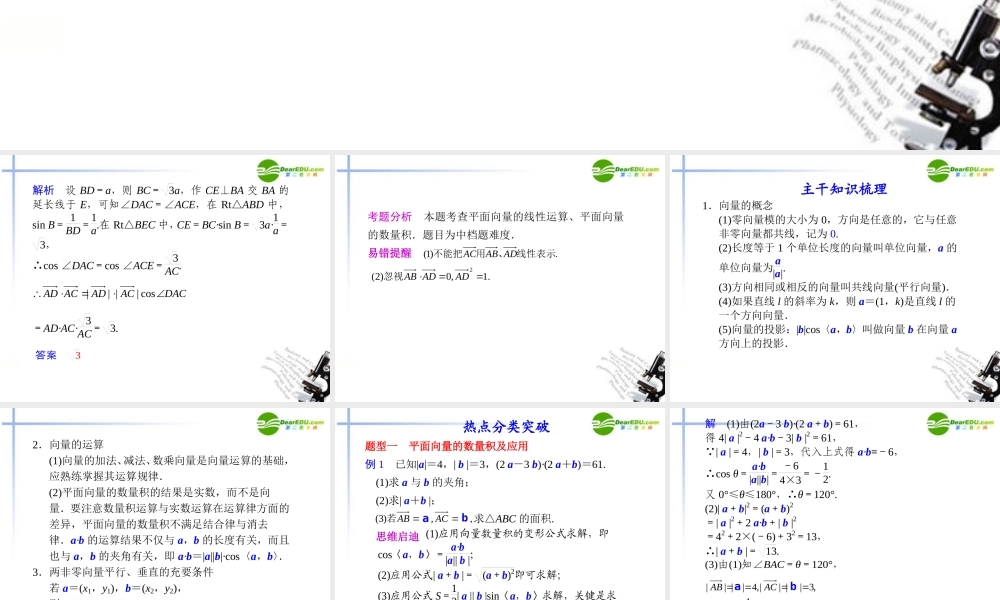 江苏专用高考数学二轮复习 专题二第3讲平面向量课件 理 苏教版 课件