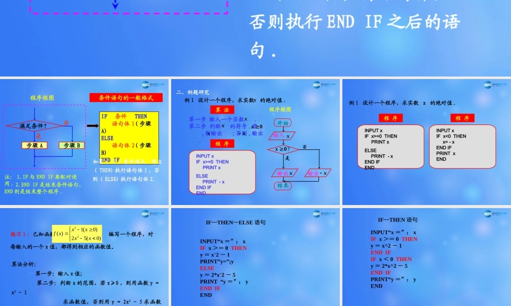 高中数学 122 条件语句课堂教学课件2 新人教A版必修3 课件