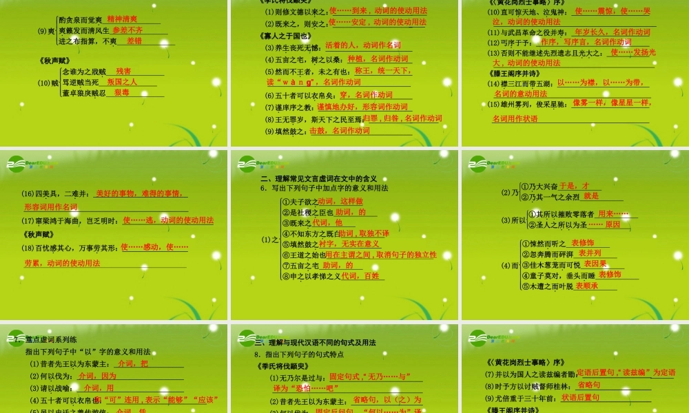 高考语文 文言文考点知识巩固精品课件 苏教版必修4 课件