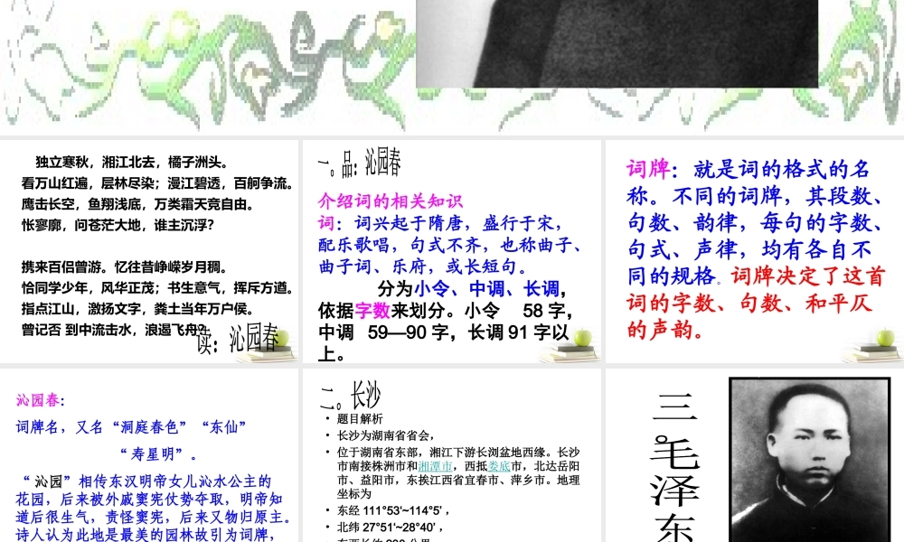 高中语文 111(沁园春·长沙)8同步课件 苏教版必修1 课件