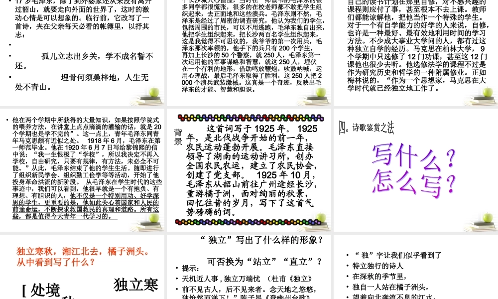 高中语文 111(沁园春·长沙)8同步课件 苏教版必修1 课件