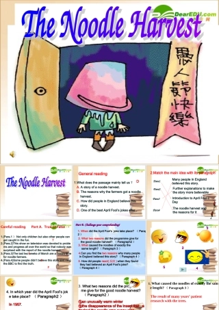 高中英语 Book4 Unit3 Workbook Reading task The Noodle Harvest课件 新人教版必修4 课件