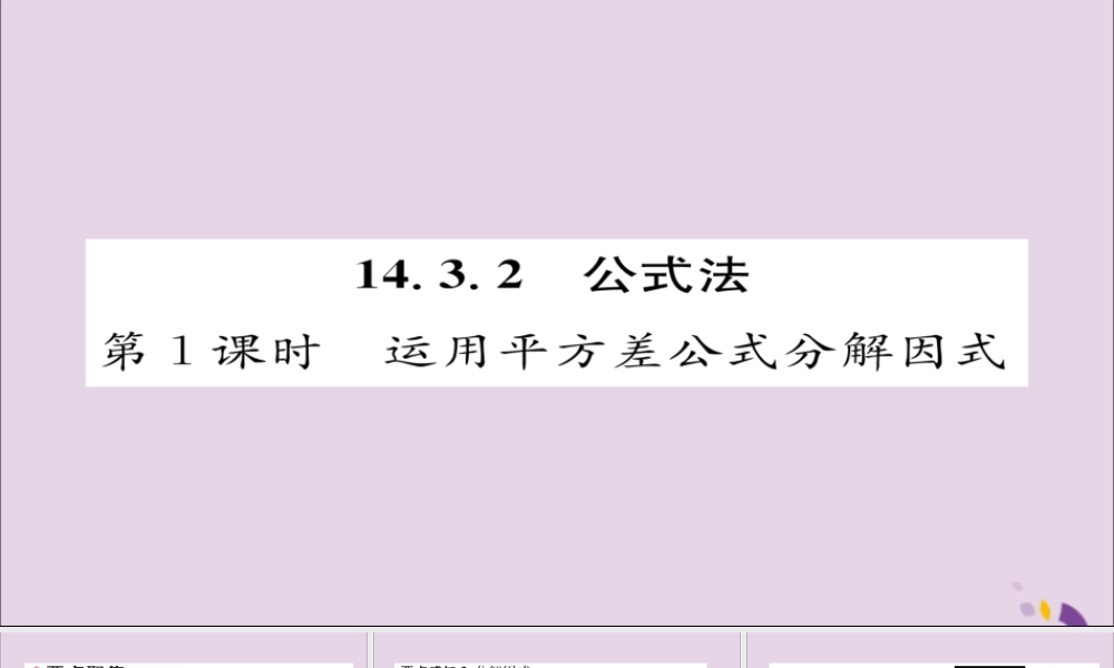 秋八年级数学上册 第十四章 整式的乘法与因式分解 14.3 因式分解 14.3.2 公式法 第1课时 运用平方差公式分解因式课件 (新版)新人教版 课件