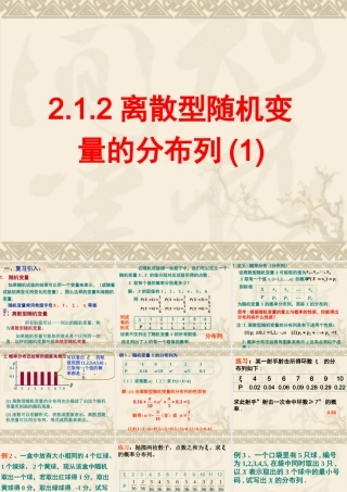高中数学：21(离散型随机变量的分布列)课件(新人教选修2-3) 课件