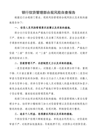 银行信贷管理部合规风险自查报告