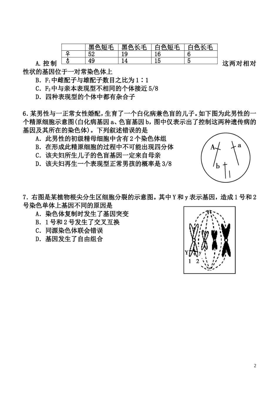 宣汉中学高三生物周考试题_第2页