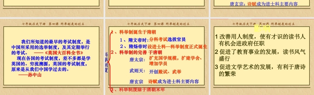 人教版七下第一单元第4课科举制的创立