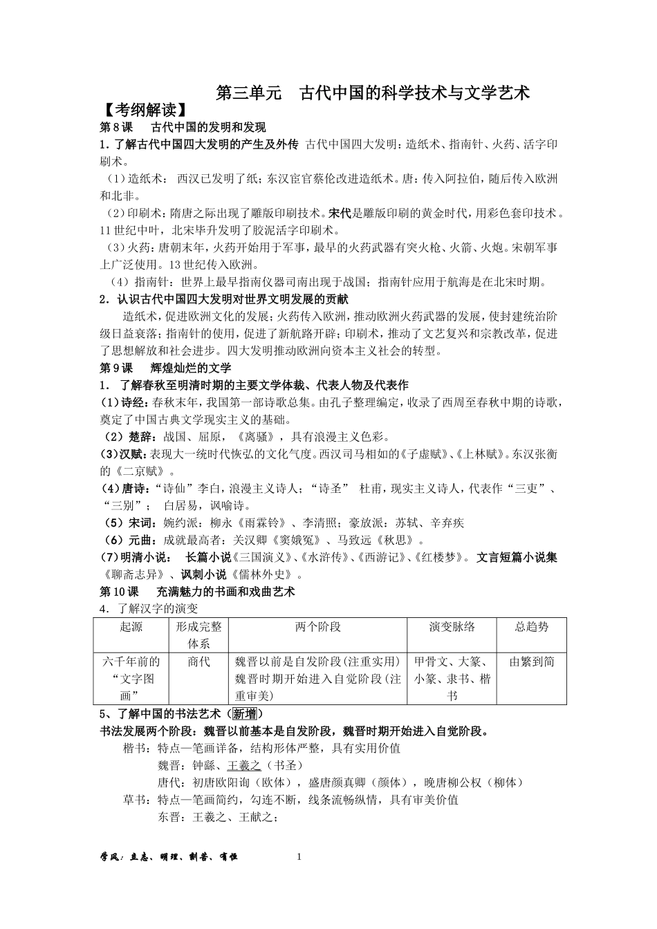 第三单元古代中国的科学技术与文学艺术_第1页