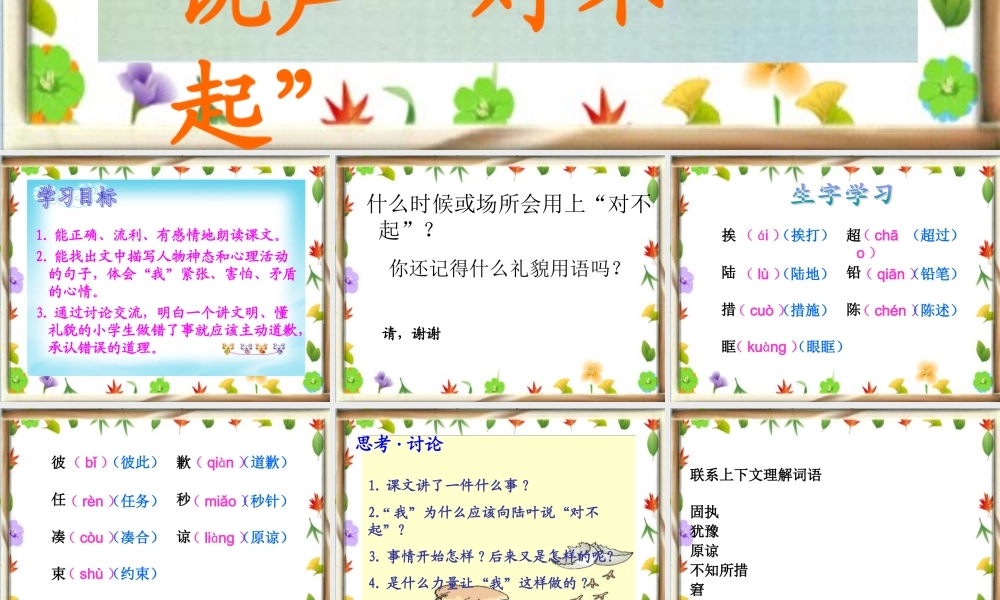 北师大版三年级语文上册《说声“对不起”》课件(2)