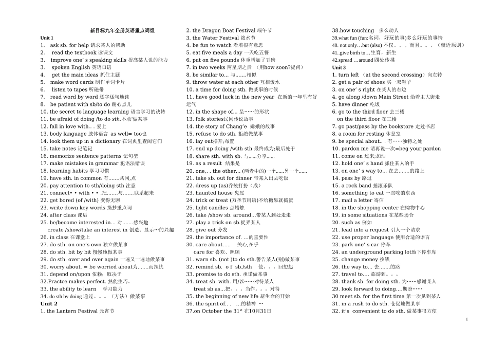 新目标九年级英语1-14单元短语大全_第1页