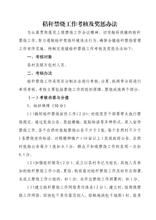 秸秆禁烧工作考核及奖惩办法