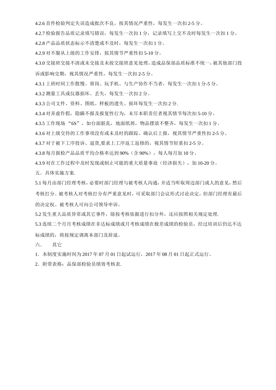 品保部考核管理办法及考核表_第2页
