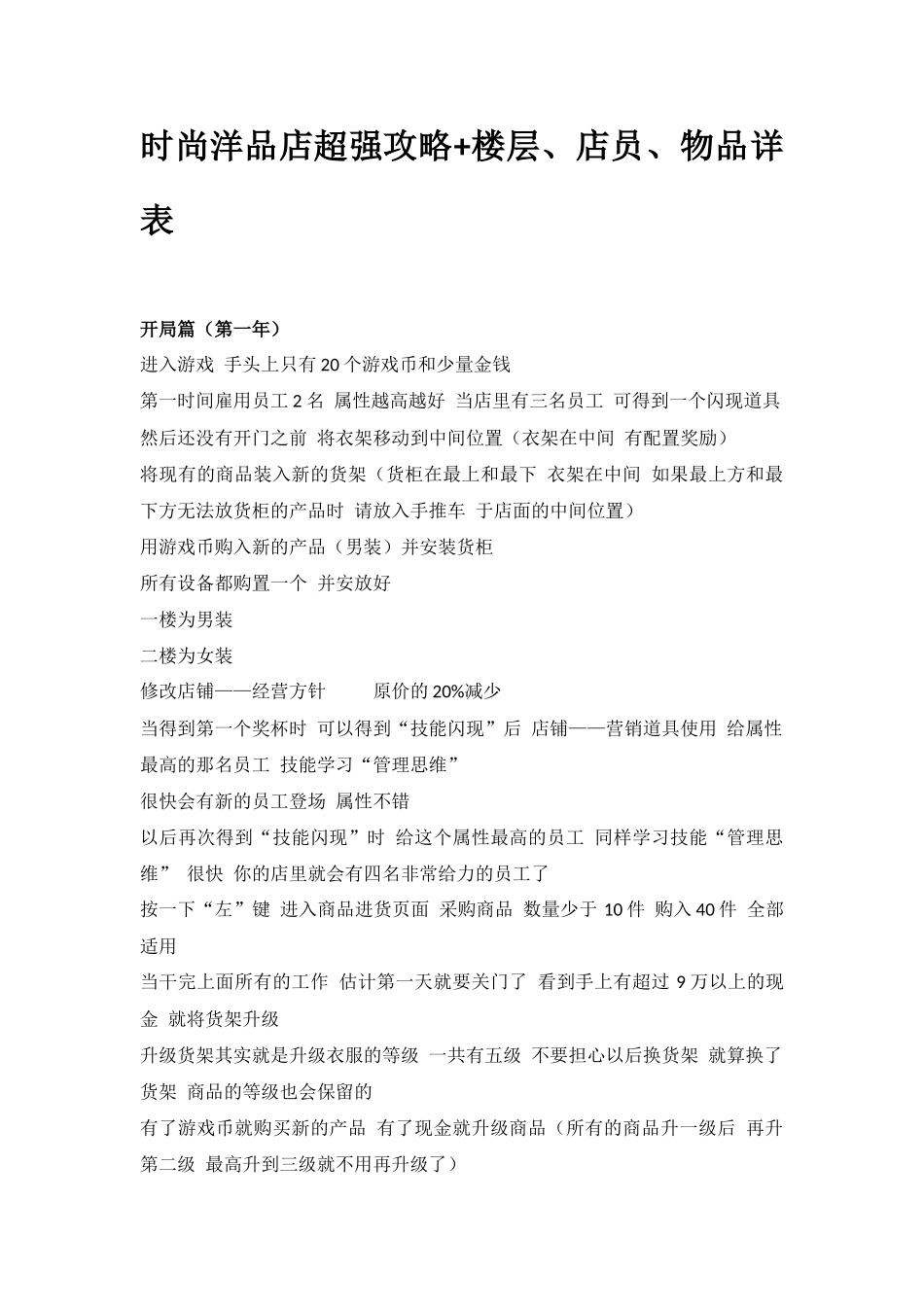 时尚洋品店超强攻略+楼层、店员、物品详表_第1页