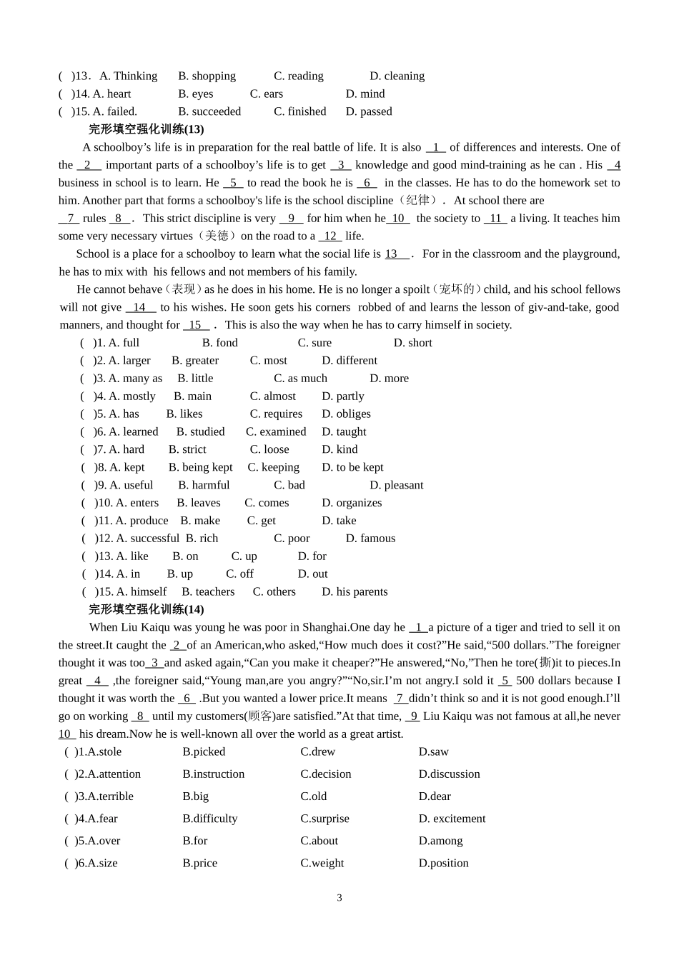 高考英语完形填空强化训练_第3页