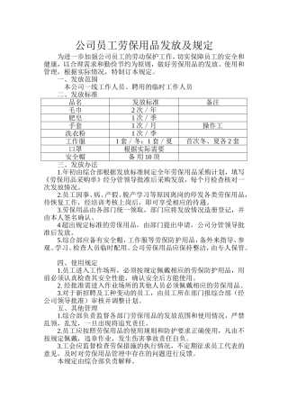 员工劳保用品发放和规定