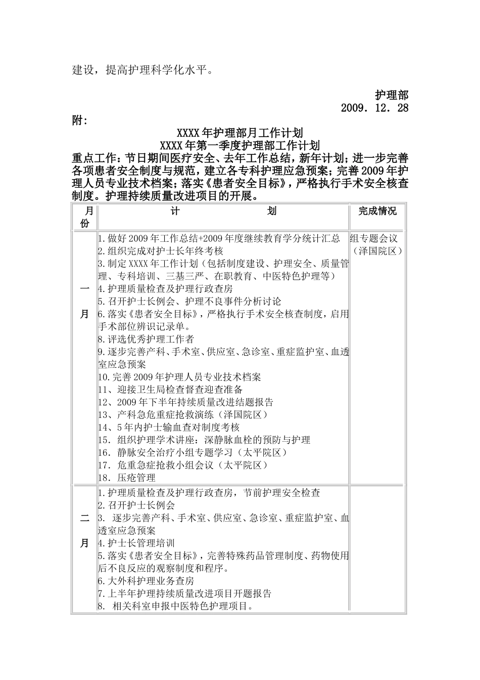 医院护理部年度工作计划(含各季度各月度详细工作计划)_第3页