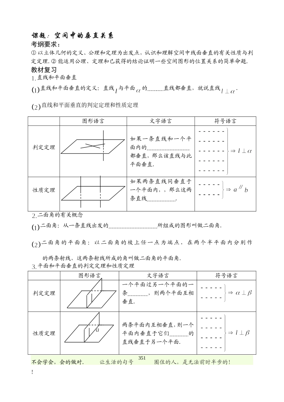 空间中的垂直关系(基础+复习+习题+练习)_第1页