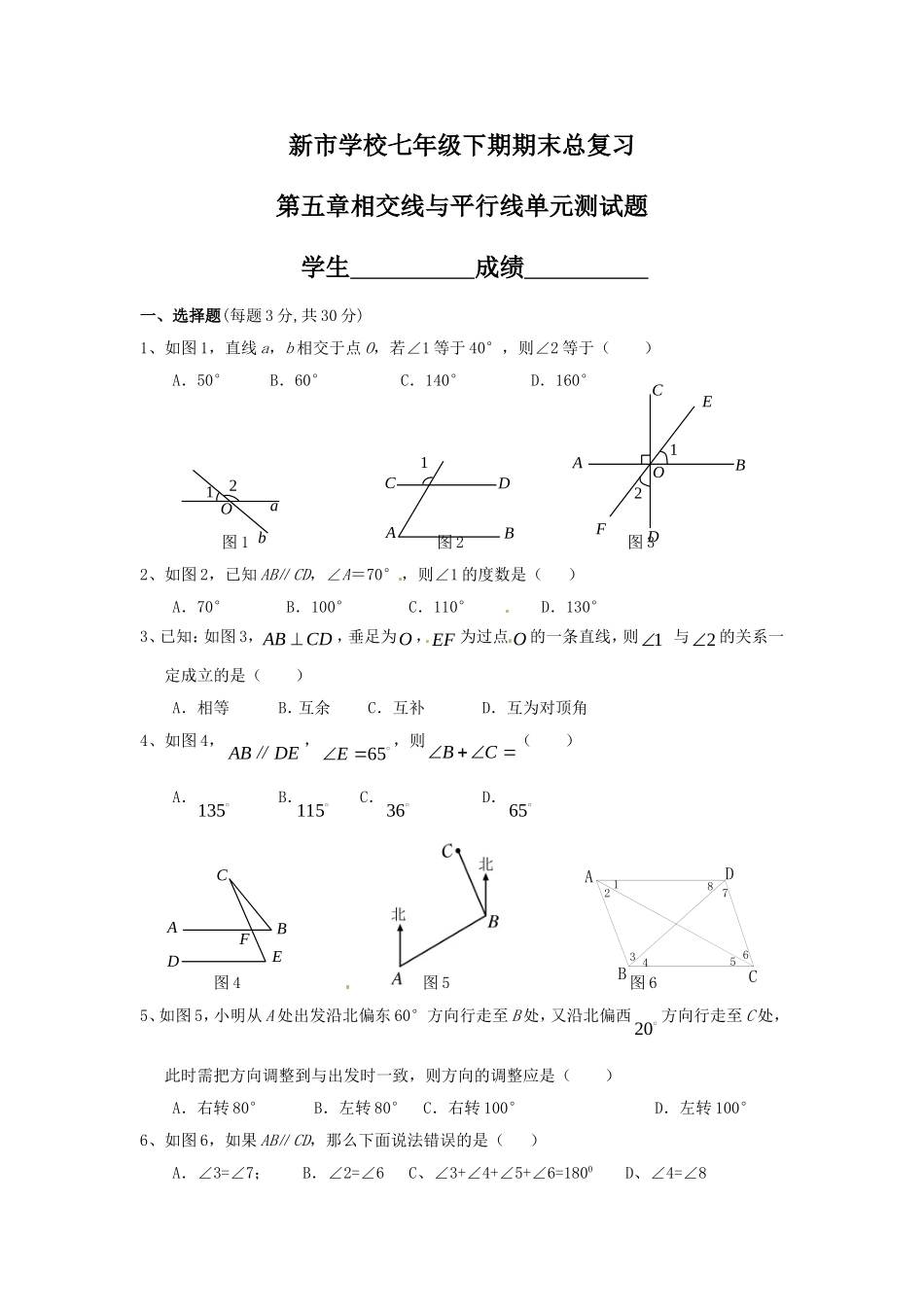新市学校七年级下期期末总复习_第1页