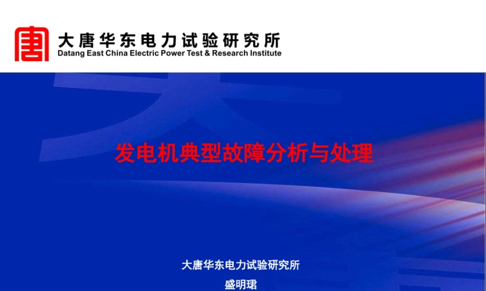 发电机典型故障分析与处理