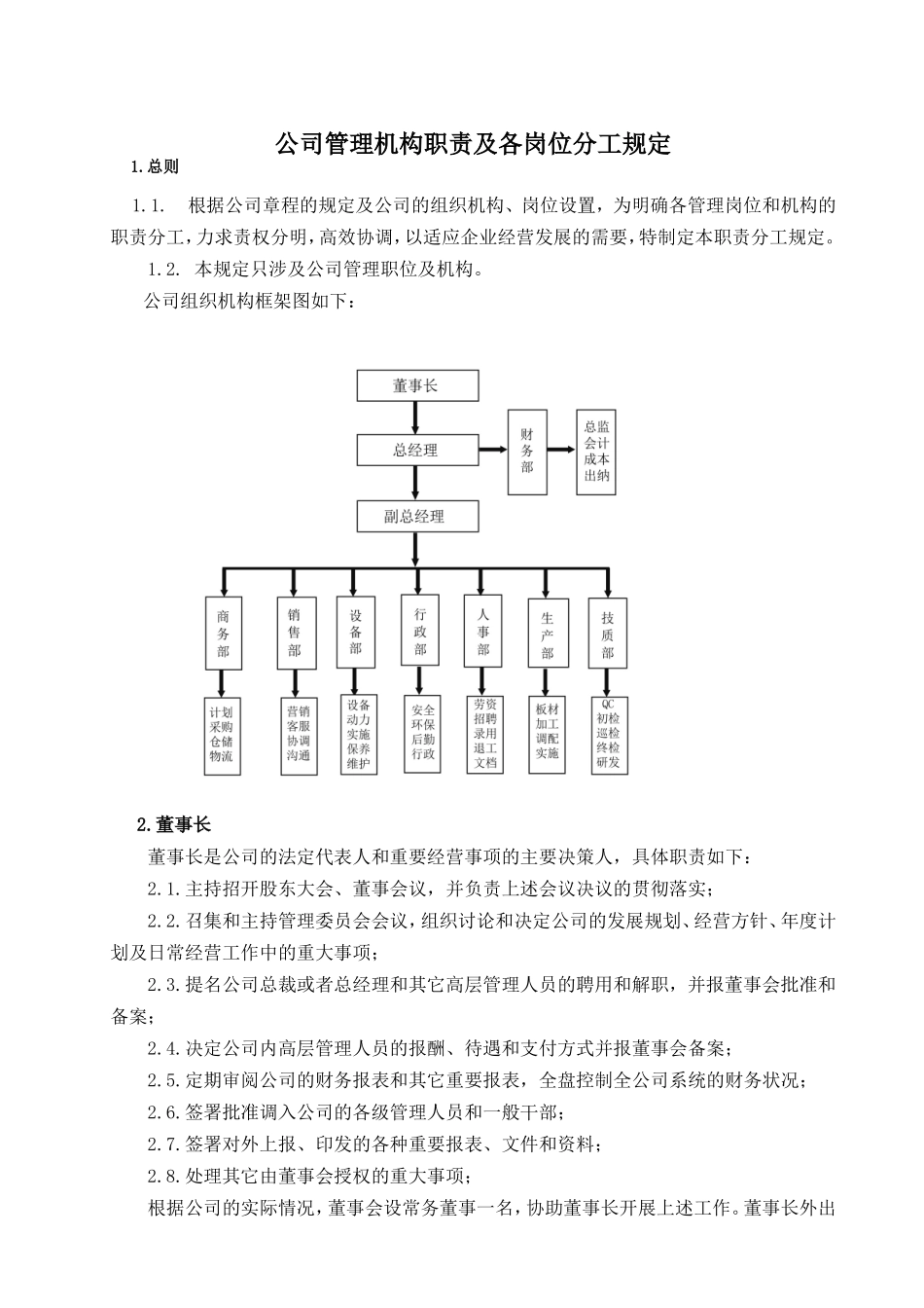 公司管理机构职责分工规定_第1页