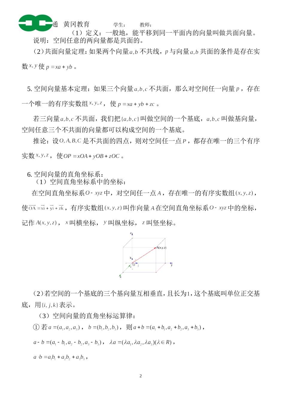 经典空间向量知识点归纳总结_第2页
