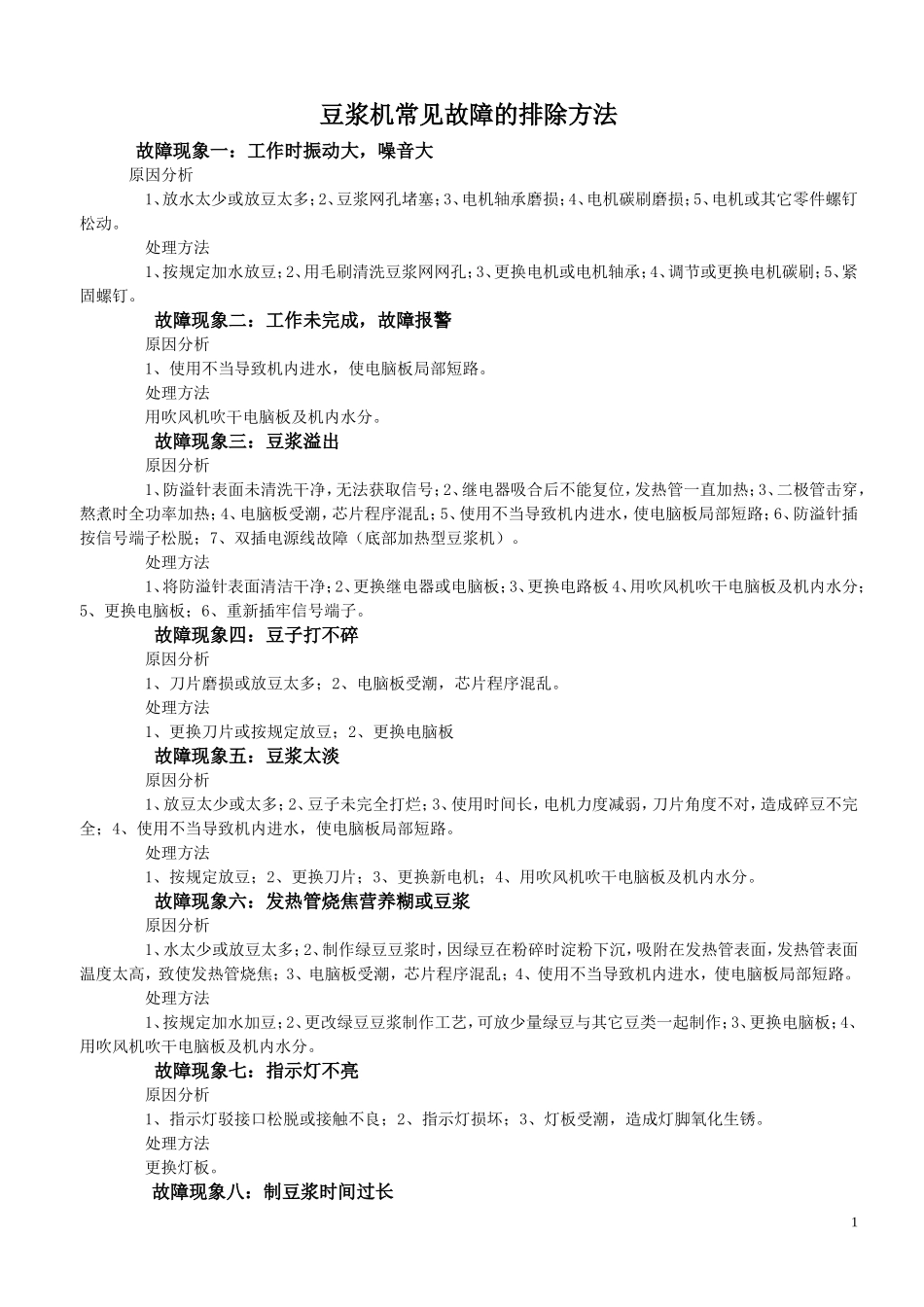 豆浆机常见故障的排除方法_第1页