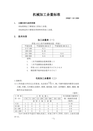 机械加工余量标准