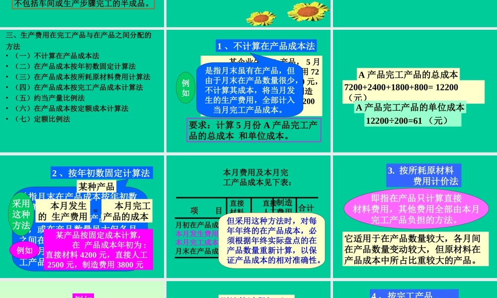 《成本会计》(第八章)生产费用在完工产品与在产品之间的分配