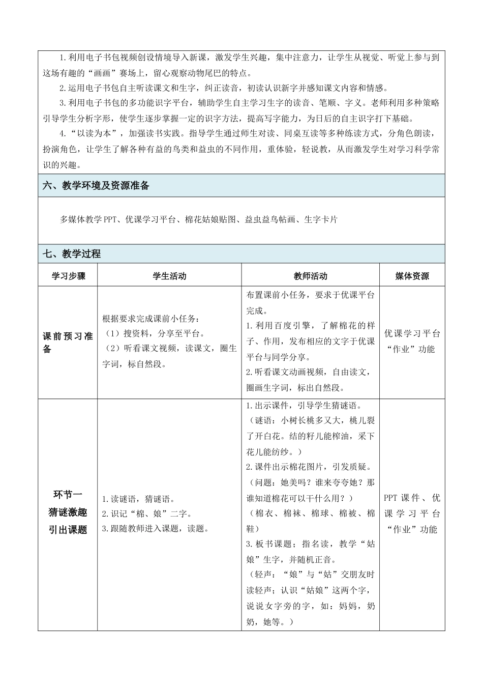 (部编)人教语文2011课标版一年级下册南师附小邹汉平《棉花姑娘》电子教学设计详细方案_第3页