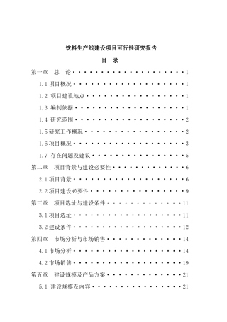 饮料生产线建设项目可行性研究报告
