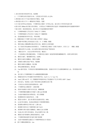 1蛋白质的基本组成单位是：氨基酸2一个生物样品的含氮量为5%，它