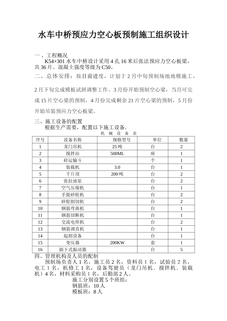 水车中桥预应力空心板施工组织设计(DOC8页)_第1页