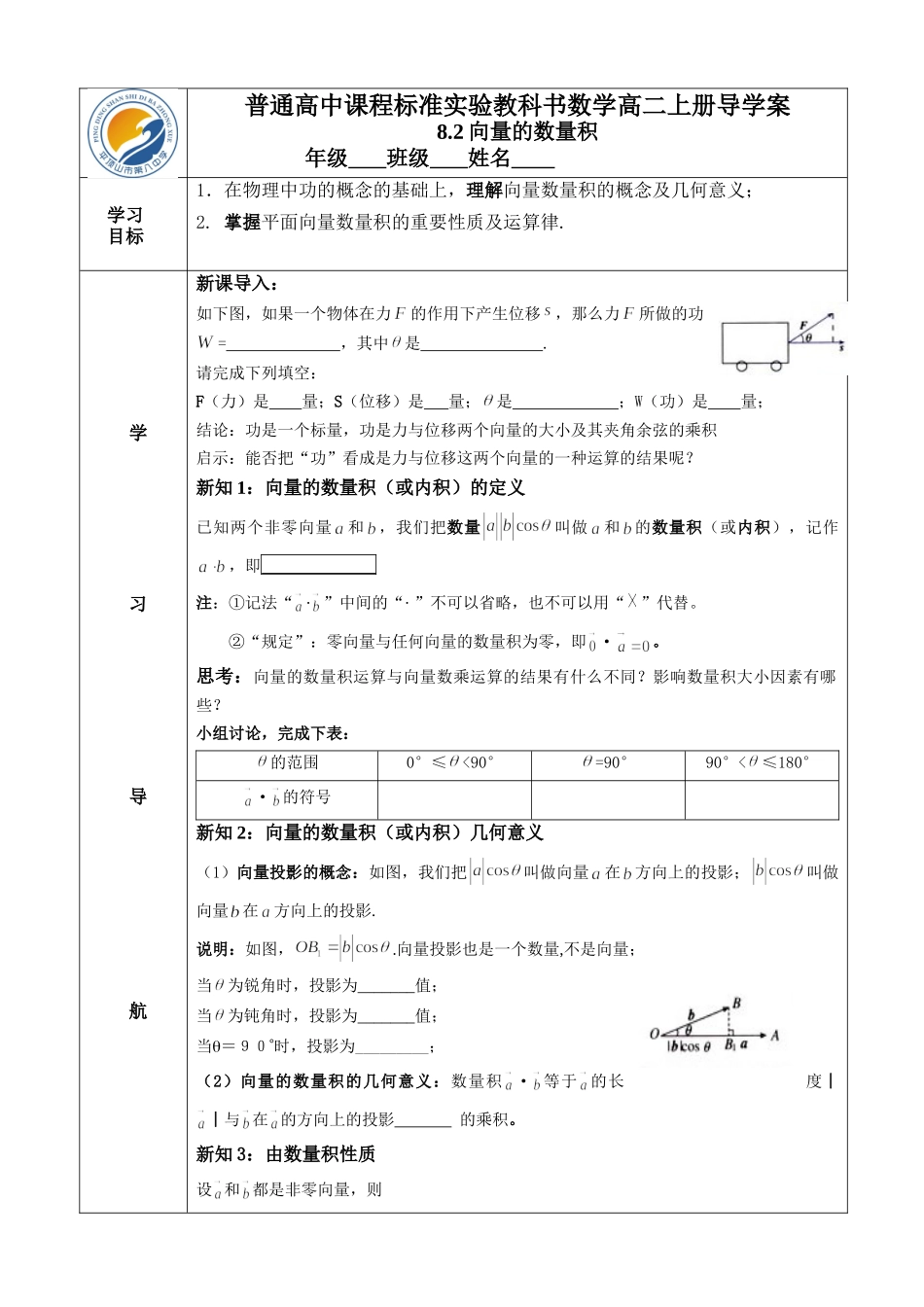 8.2向量的数量积_第1页