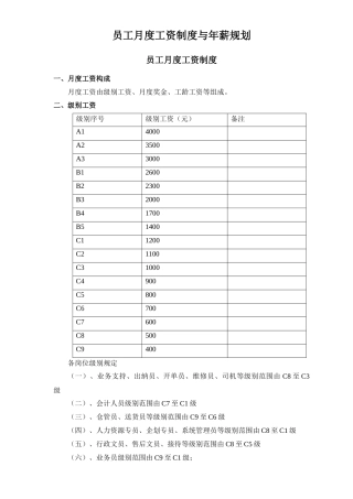 《某某电子公司员工月度工资制度与年薪规划》