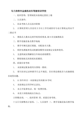 全盟驾驶员培训机构整改意见doc-根据交通部行业标准《机