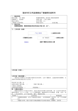 冠东车灯公司品保部出厂检验职位说明书