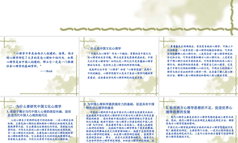 中国文化心理学概述2010