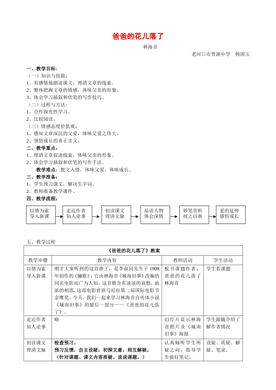 《爸爸的花儿落了》教学设计_第1页