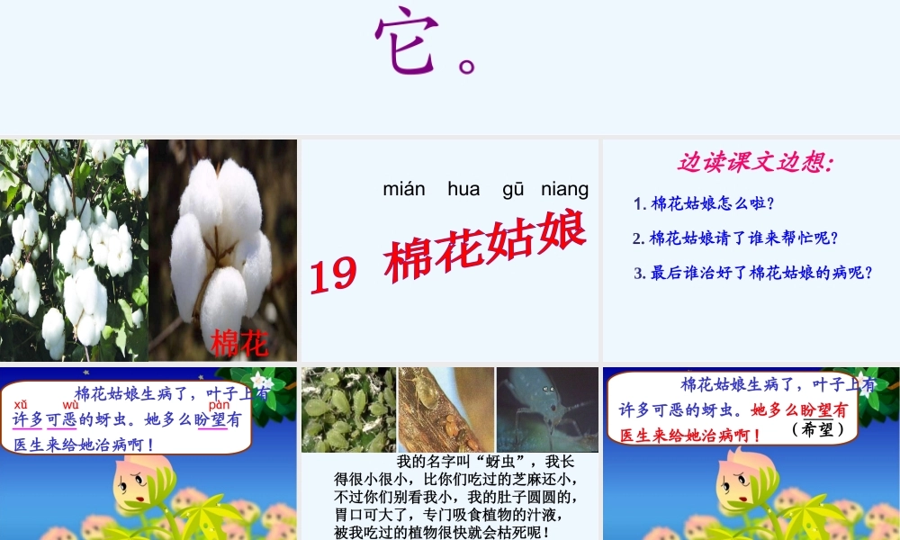 (部编)人教语文2011课标版一年级下册19.《棉花姑娘》PPT