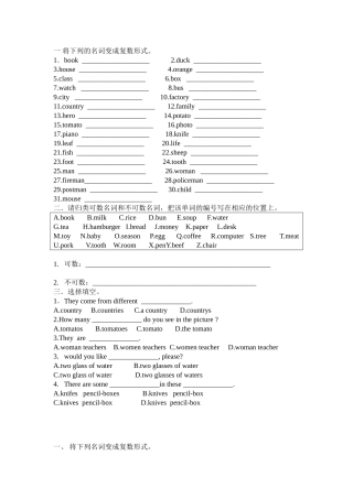 初中英语名词复数专项练习题