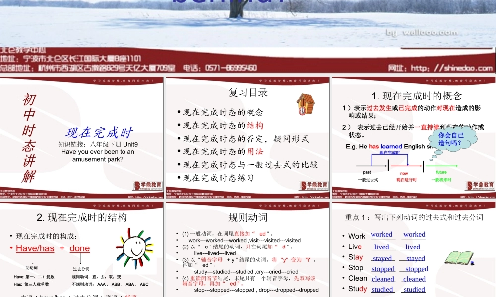 初中现在完成时复习课件2