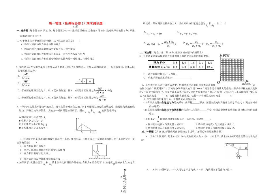 高一物理期末测试题人教版必修1_第1页