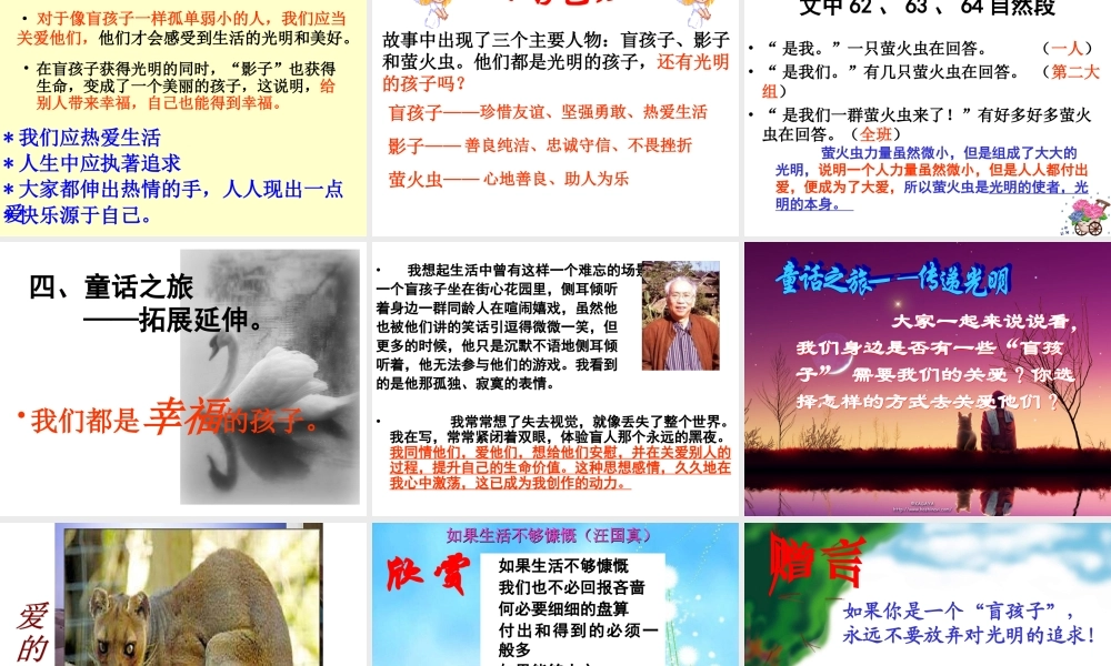 初中一年级语文上册第六单元29盲孩子和他的影子(金波)第一课时课件